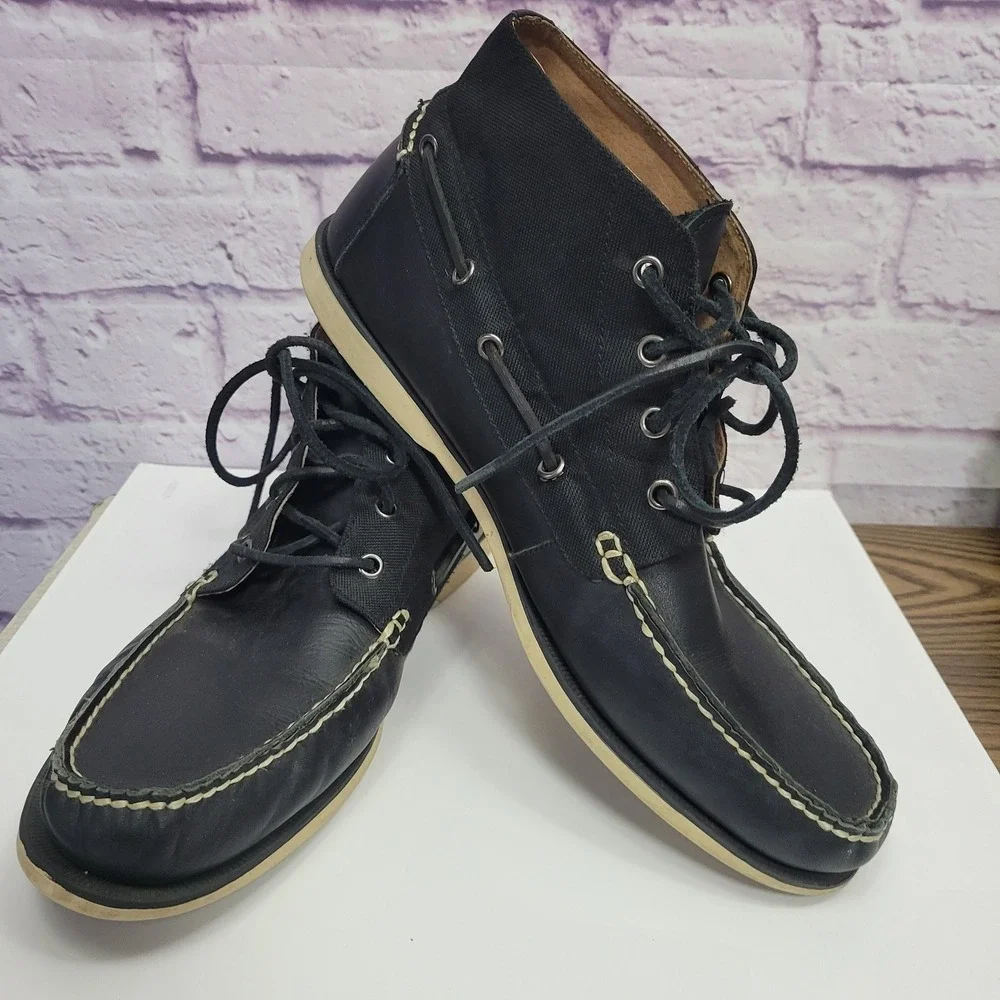 Polo Ralph Lauren Brawley Leather Canvas Chukka Ankle Boots 12D Black Lace Shoes